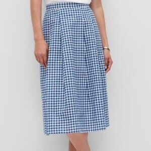 NWT. Banana Republic Blue White Gingham Seersucker Midi Skirt. Elastic Back. M